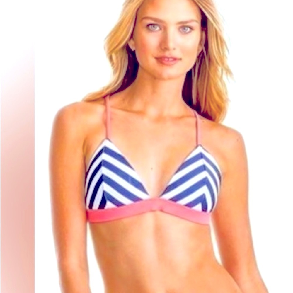 👙 SOUTHERN TIDE Navy and White Striped Bikini Top with Pink Trim SIZE small NWT